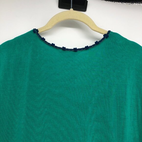 Nanette Lepore Teal Green Short Sleeve Flowy V-Neck yarn trim Blouse size L - Picture 8 of 16